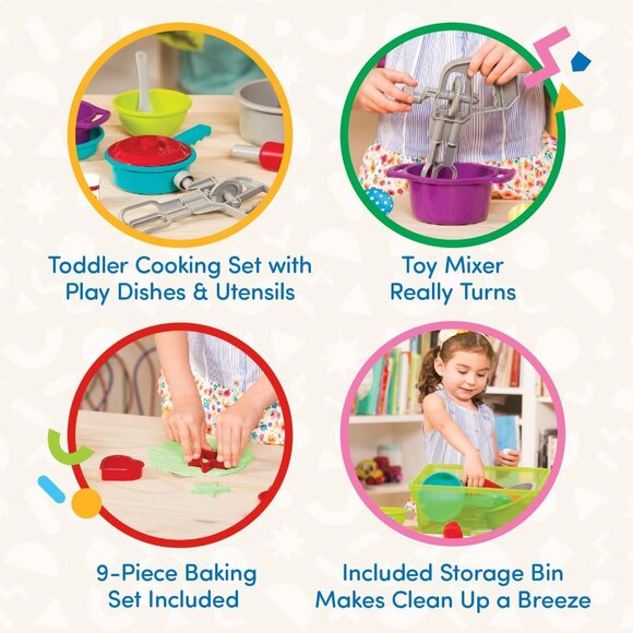 Battat - Pretend Cooking Set 21 Pieces & Storage Bin  For  Age 3+ New Sealed - Picture 5 of 15